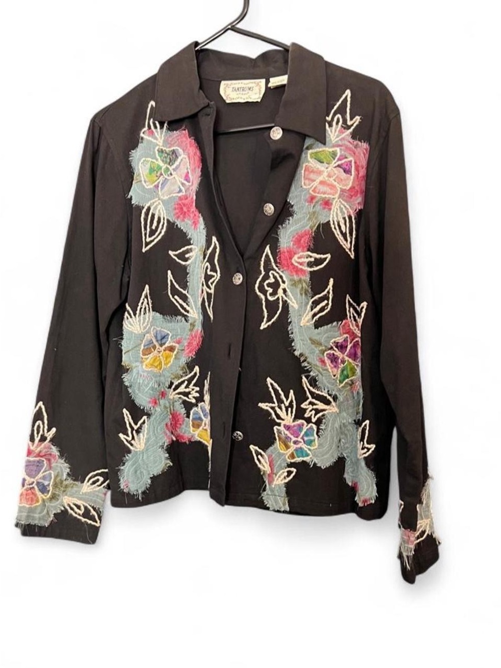 Tantrums Black Shirt with Multicolor Floral Embroidery
